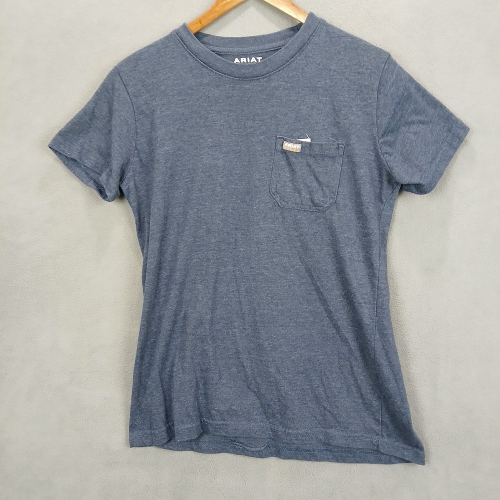 Ariat Rebar Workman T Shirt Womens Small Blue Logo‎ Pen Slot Stain Resistant